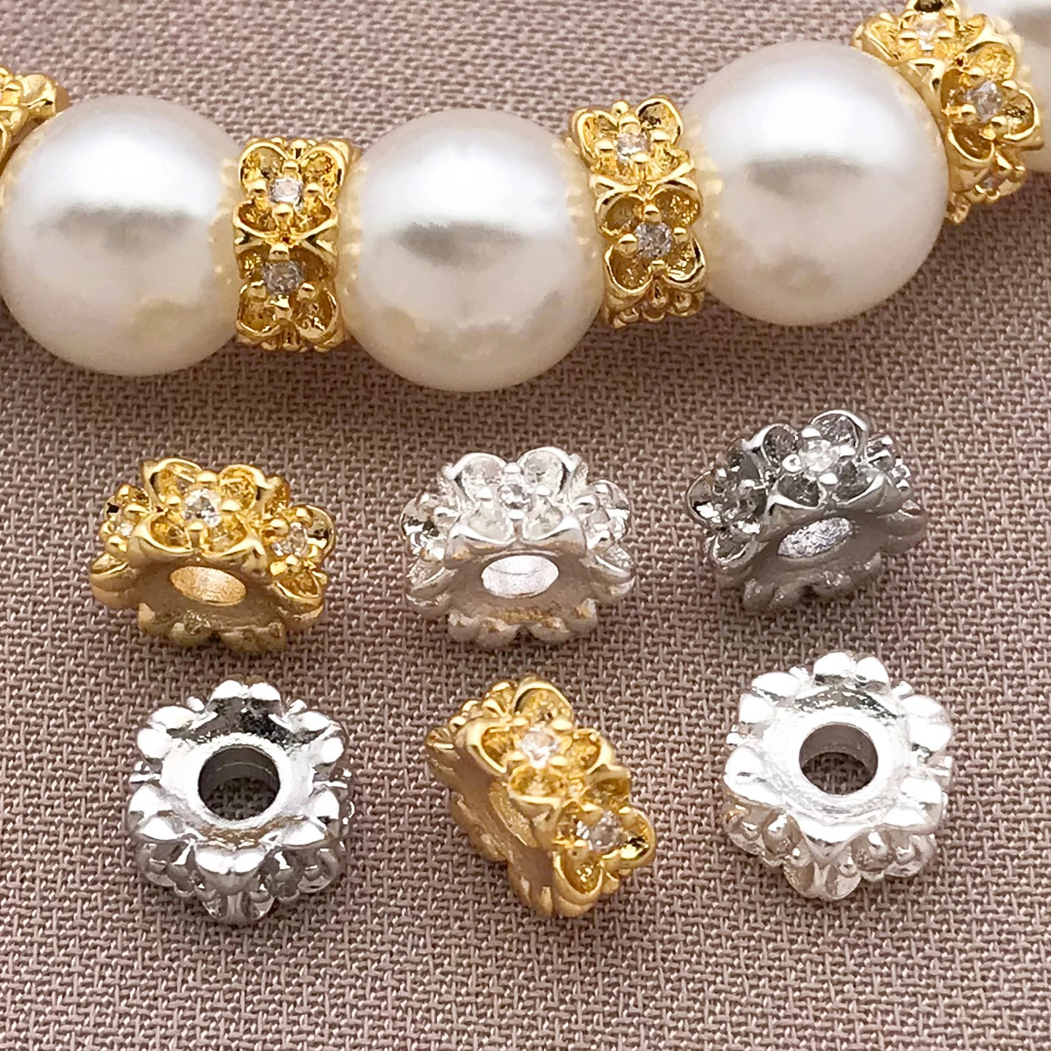 Mix 3/5Pcs 18K Copper Plated Real Golden Thick Silvery White Golden Osmanthus Zi