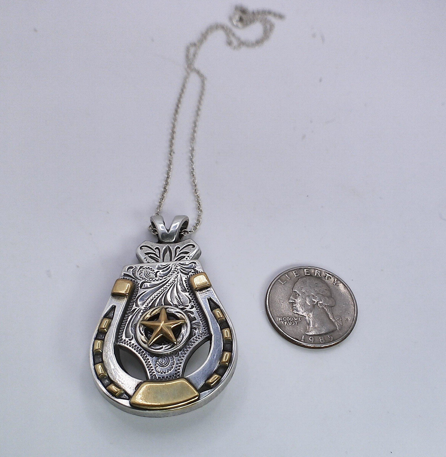 Convertable Western Horseshoe Concho Necklace 925 Sterling Silver Chain Jewelry