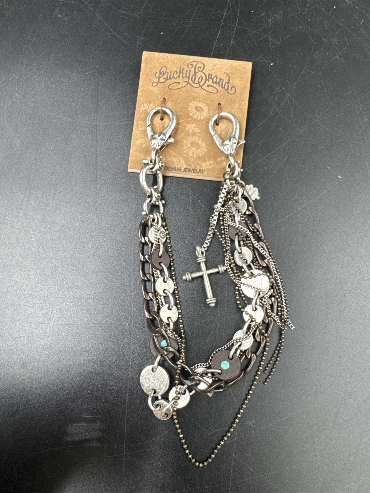 Lucky Brand Denim Jewelry Natural Materials Cross Silver Brown Teal Gold Jeans