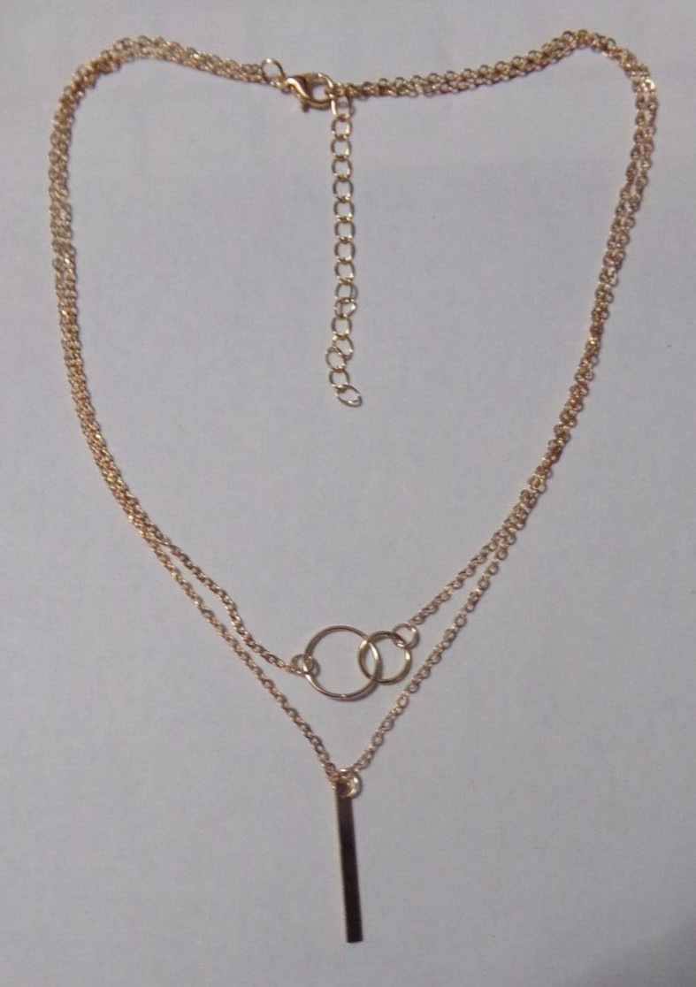 New Bar & Hoops 16 1/2″ Double Strand Gold Tone Necklace