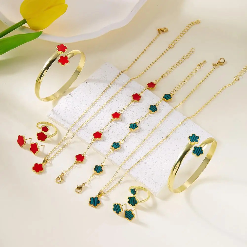 5 Pcs Set Jewelry Stainless Steel Five Leaf Clover 316L Bracelets for Women Eleg