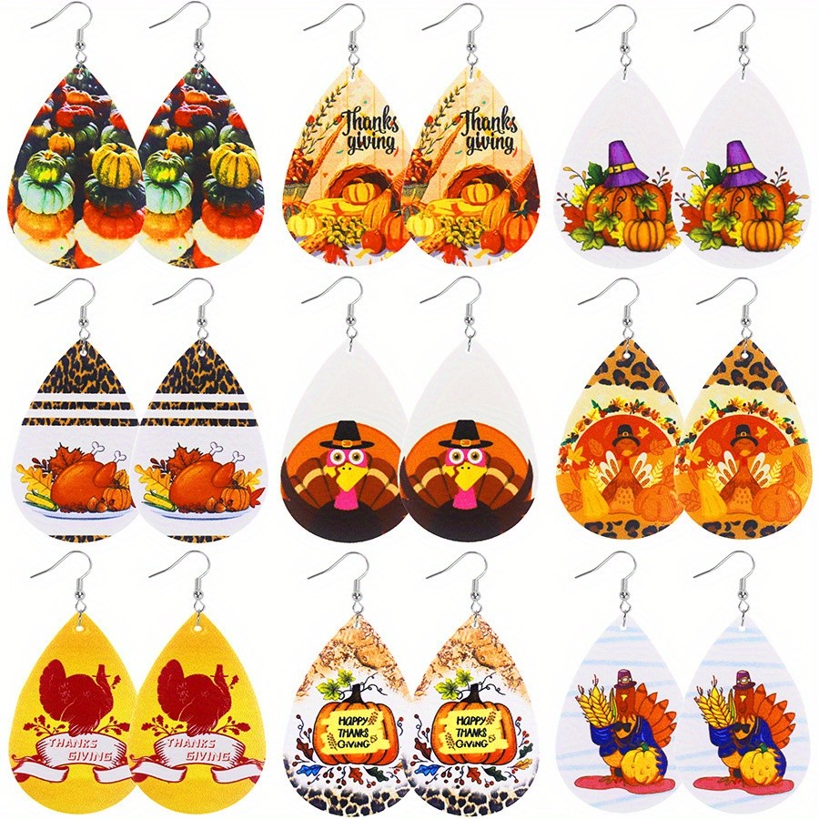 9/12 Pairs Thanksgiving Dangle Earrings Set Fall Holiday Jewelry Gifts for Women