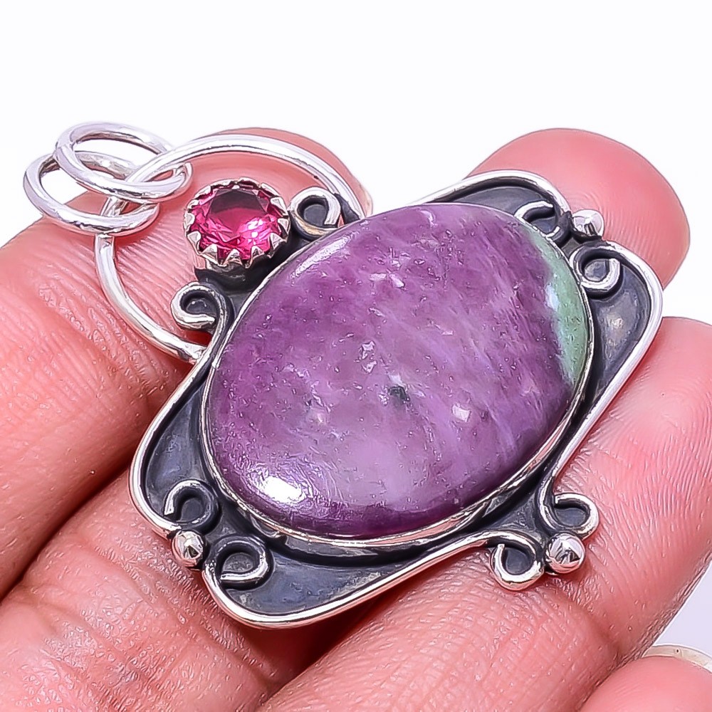 Ruby With Zoisite – Tanzania 925 Sterling Silver Pendant 1.76″ P8