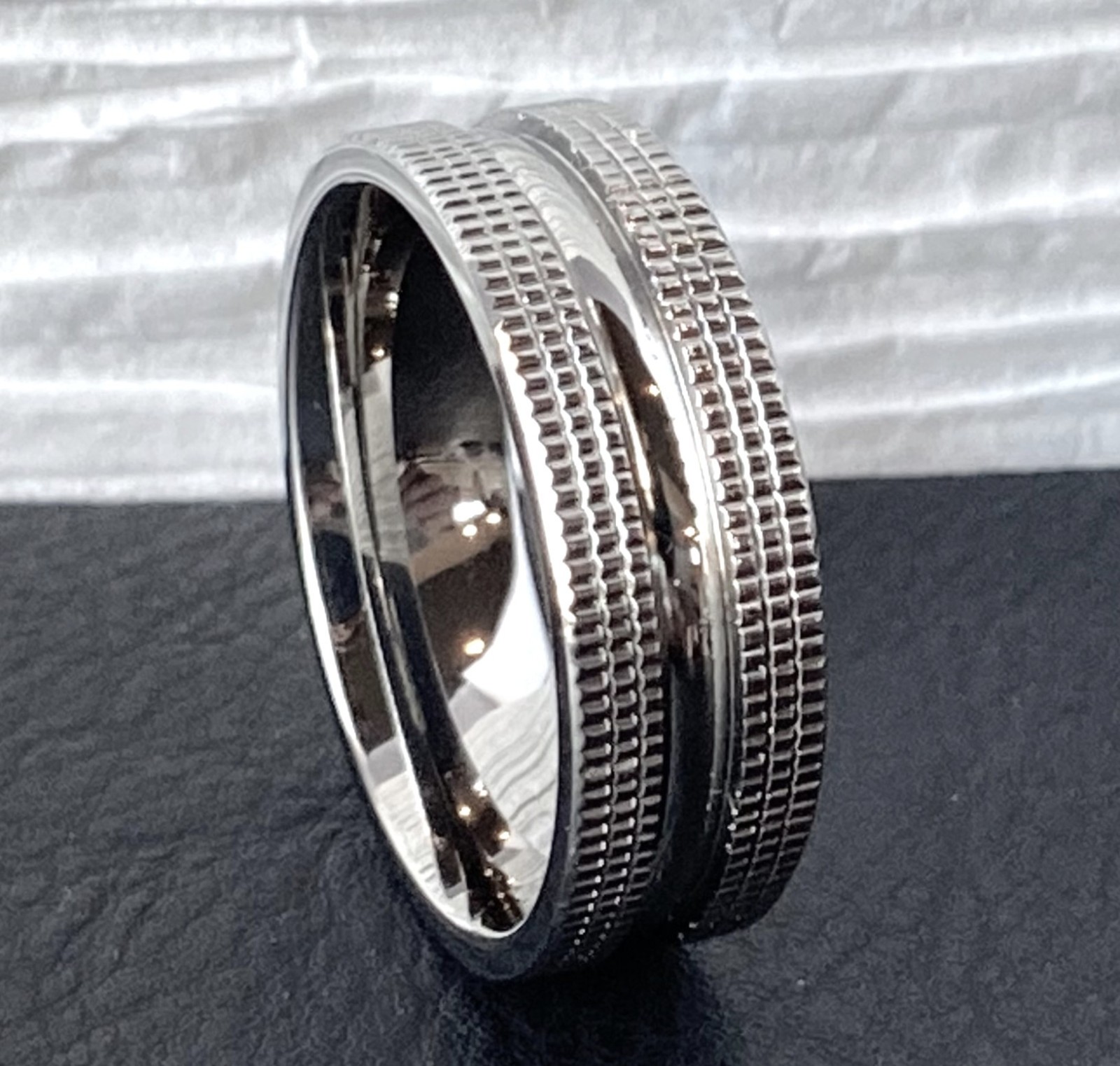Solid Titanium Wedding Ring Dual Texture Size 5,6,7,8,9,10,11,12,13,14 (f41)