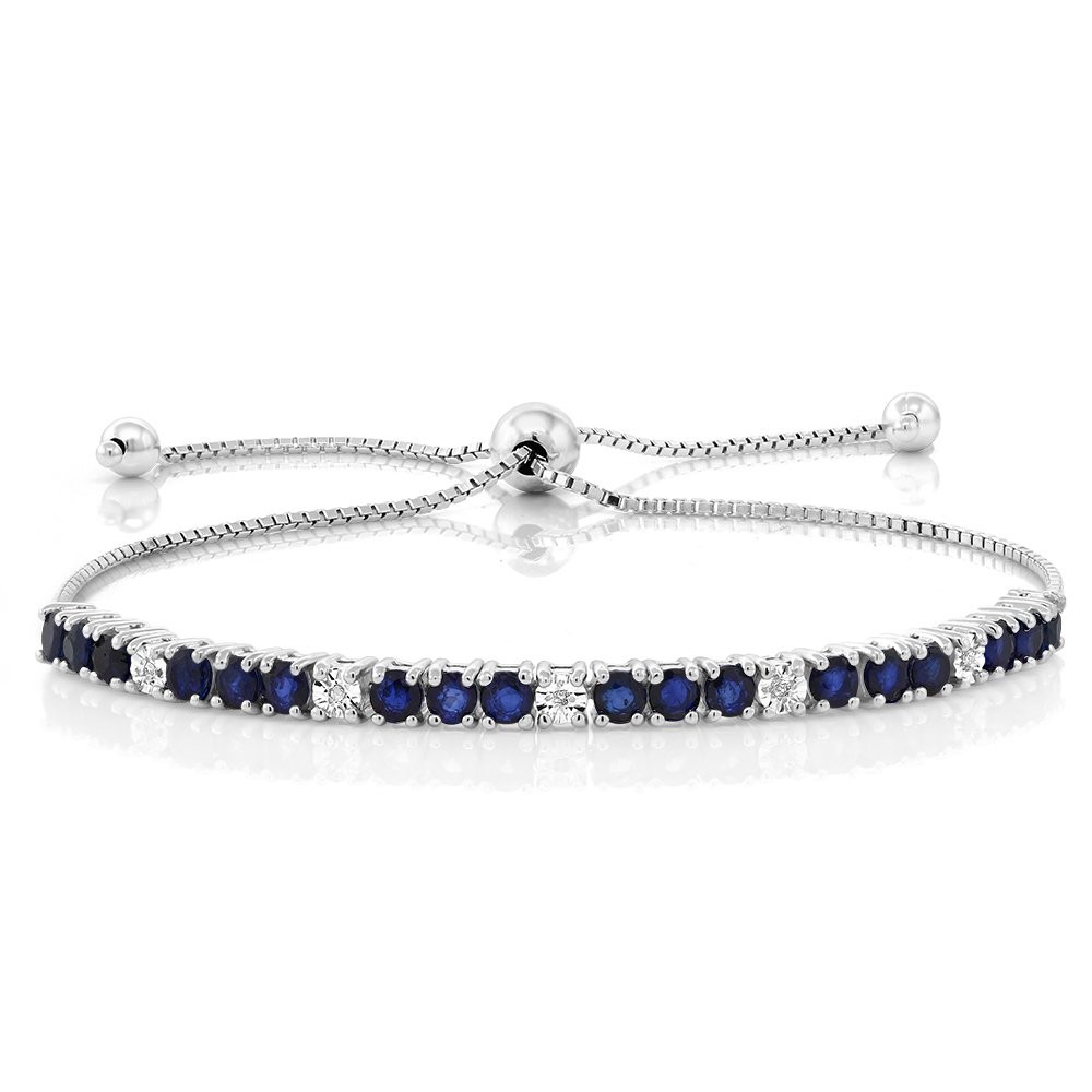 Gem Stone King 925 Sterling Silver Blue Sapphire and White Diamond Tennis