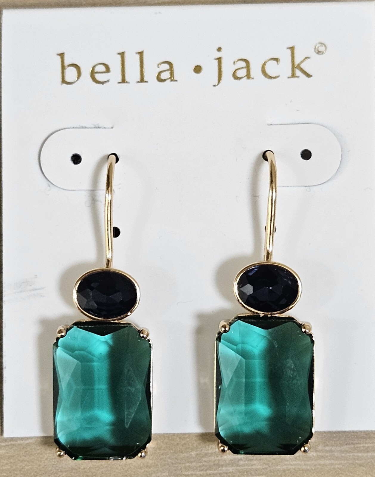 BELLA JACK SPARKLY CRYSTALS TEAL GREEN BLUE GOLD PLATED HOOK EARRINGS NWT