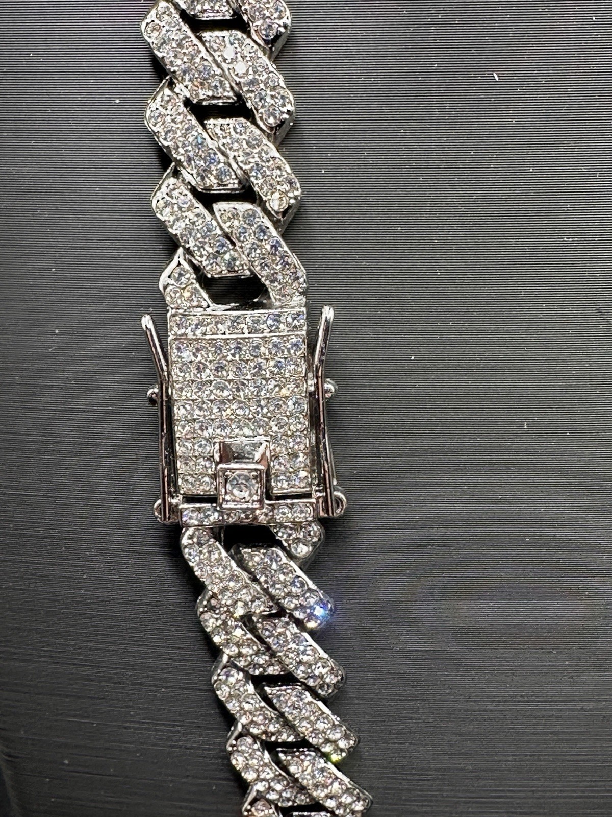 Hip Hop Iced Out Cuban Link Chain Silver Tone Necklace Or Bracelet