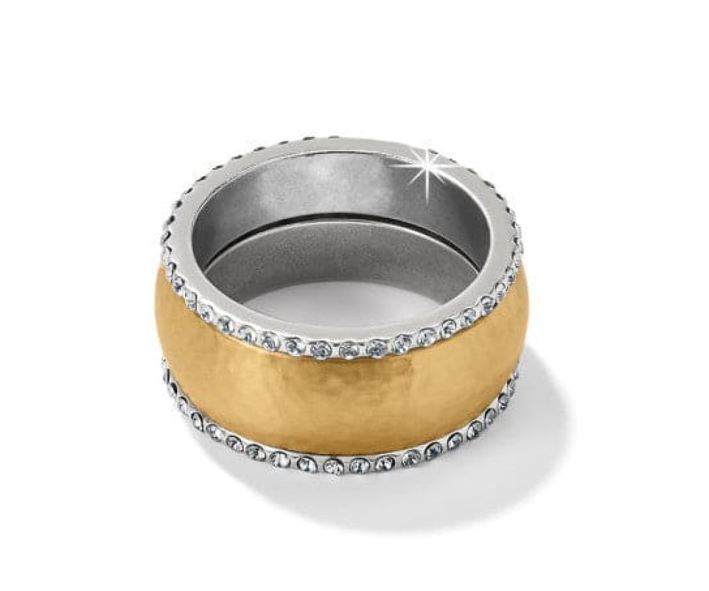 Brighton Gold Silver Crystal Two-tone Meridian Geo Band Ring Jewelry Size 9 New