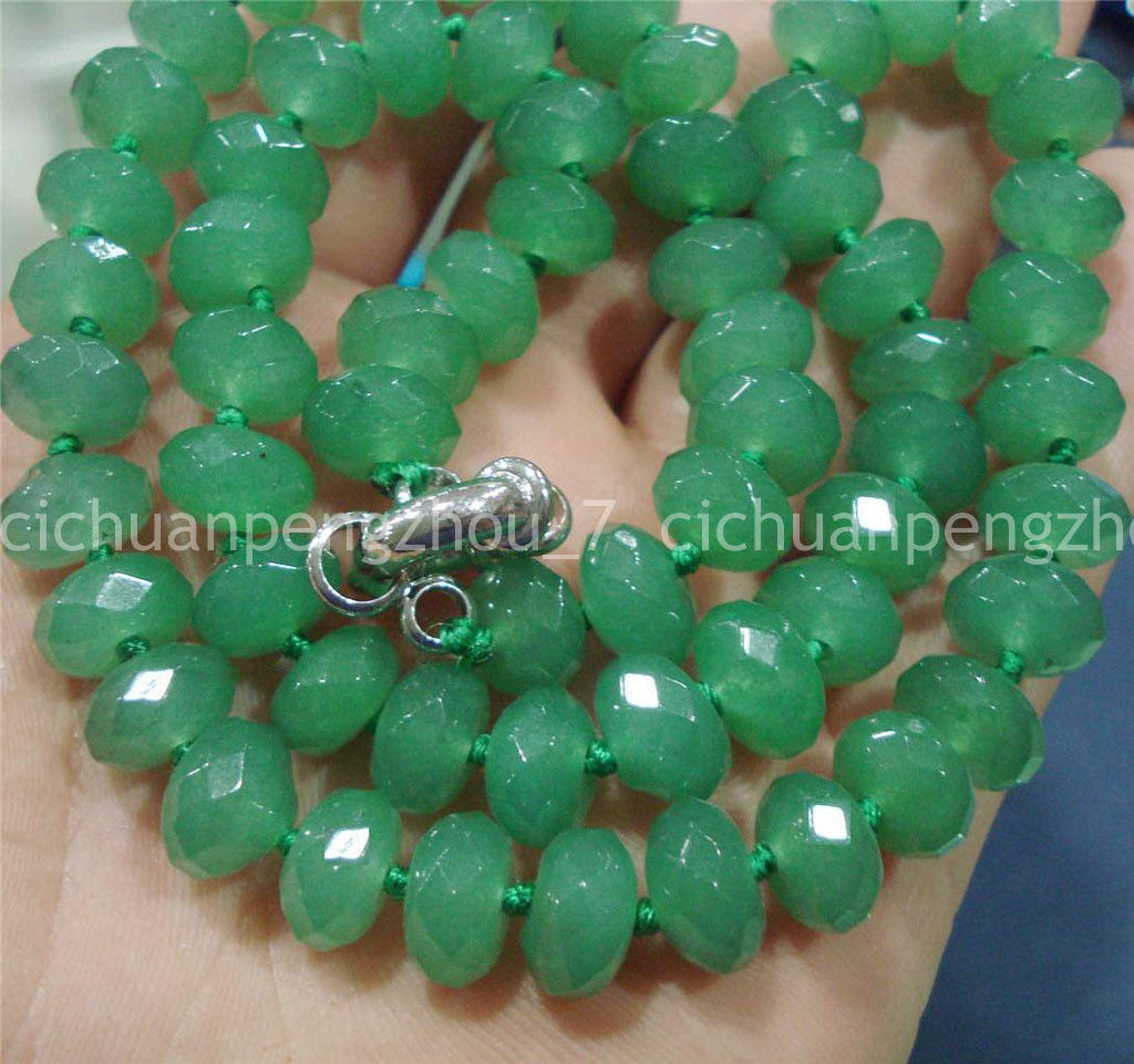 Faceted 5x8mm Natural Green Aventurine Rondelle Gemstone Beads Necklace 18”