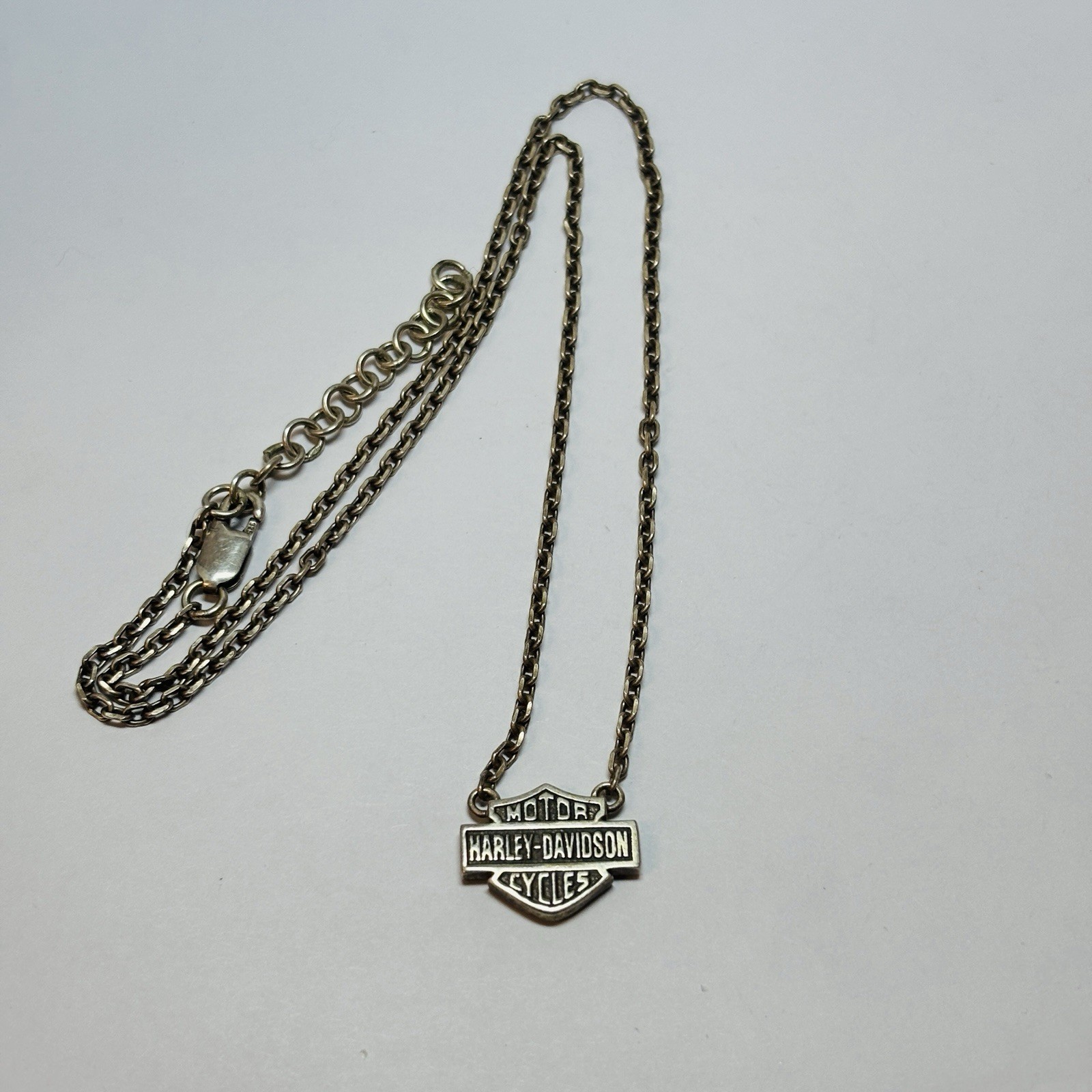 Harley Davidson Sterling 925 Silver CZ Shield Logo Necklace 16 in – .25