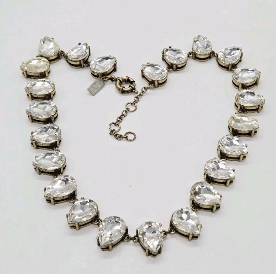 Crystal Necklace Teardrop Rhinestone Gold tone Chunky Statement Couture 21 in