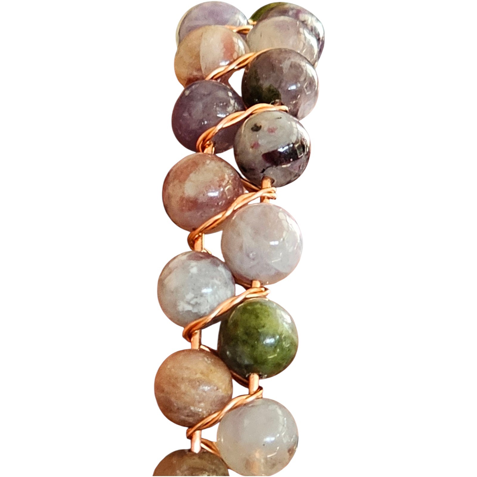Tourmaline Crystal Half Bangle Made With Copper Wire 7.8mm Beads
