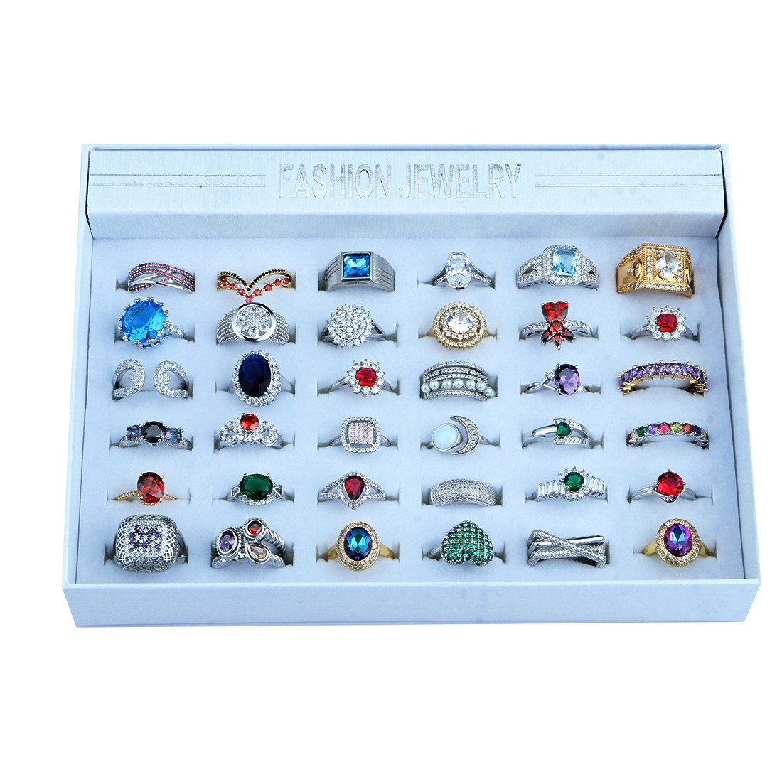 20-100x Wholesale Colored Zircon Rings Bulk Rings Jewelry Mixed Sizes