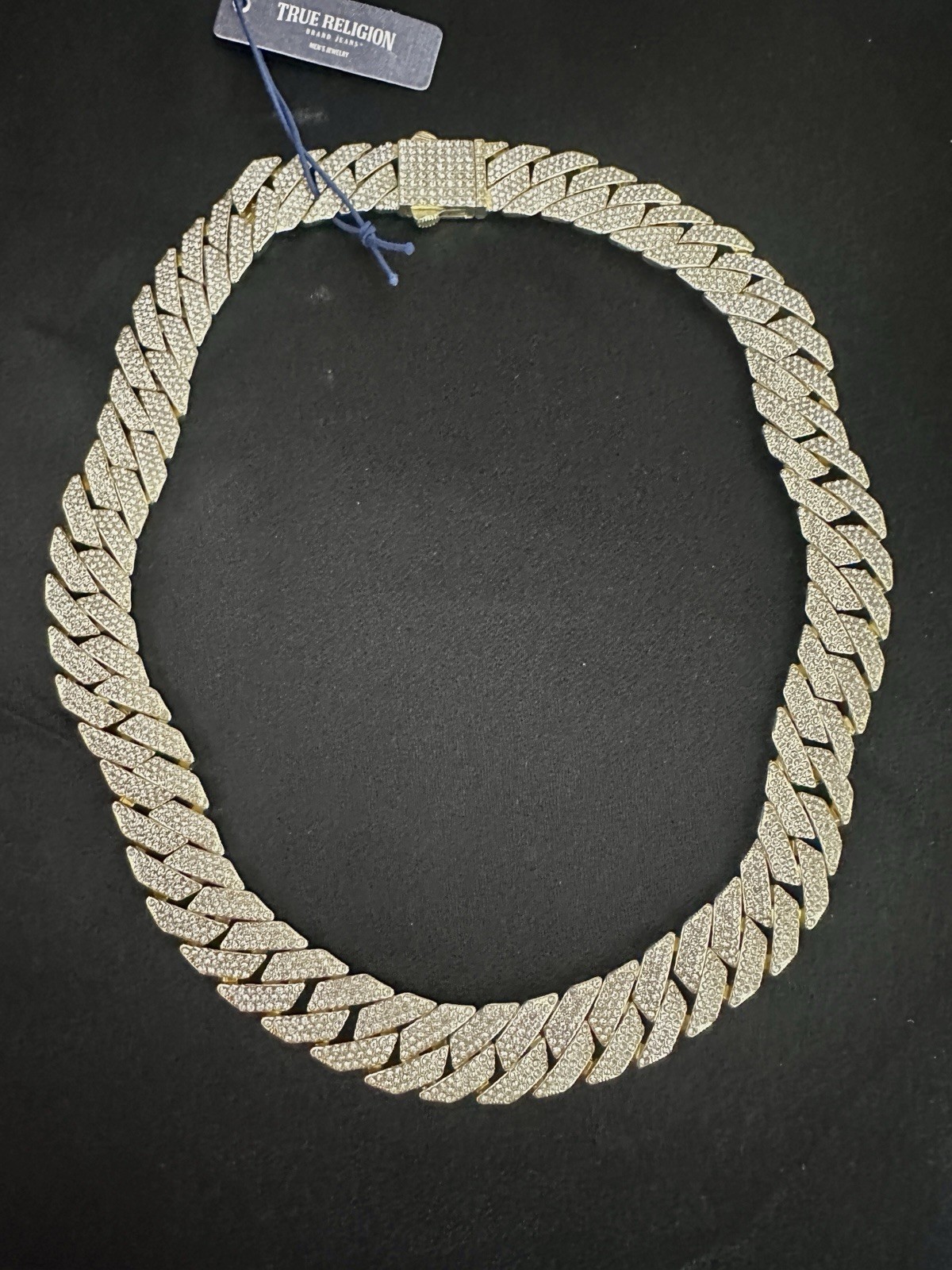 True Religion Men’s Crystal Pave Chain Necklace/ Gold Plated/ 20” In/ 15mm Width