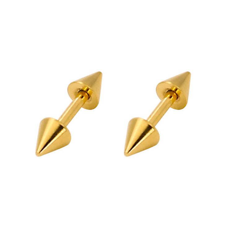 PAIR Prong Set Screw Back Stud Earrings Rivet Spike Cone Surgical Steel PE30