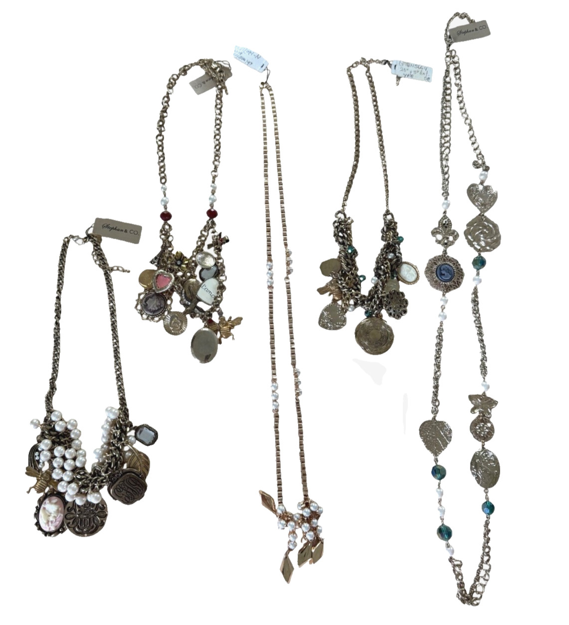 Vintagenspired Charm & Pearl Statement Necklaces Gold-Tone Chains