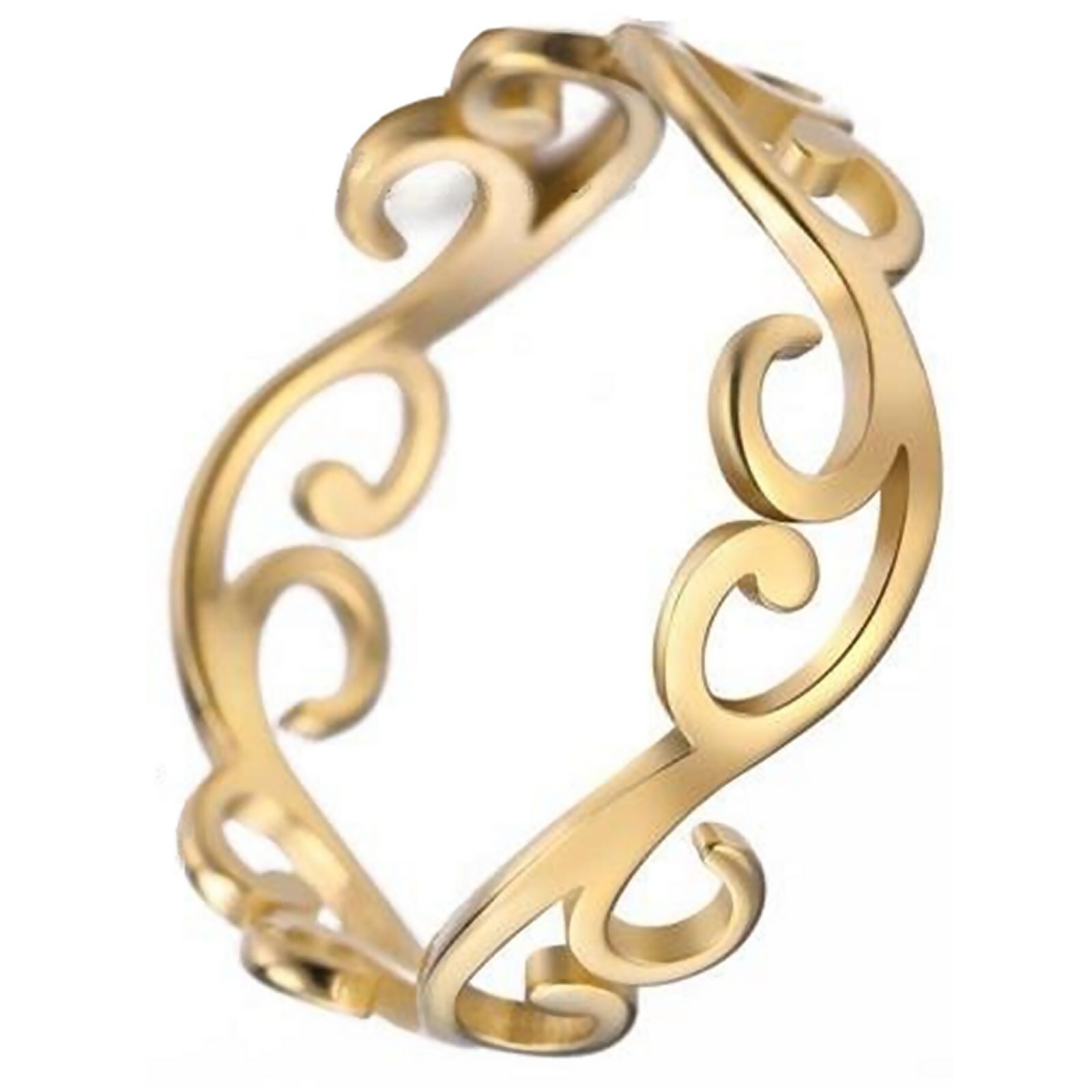 Boho Art Nouveau Ring Gold PVD Plated Stainless Steel Filigree Bohemian Band