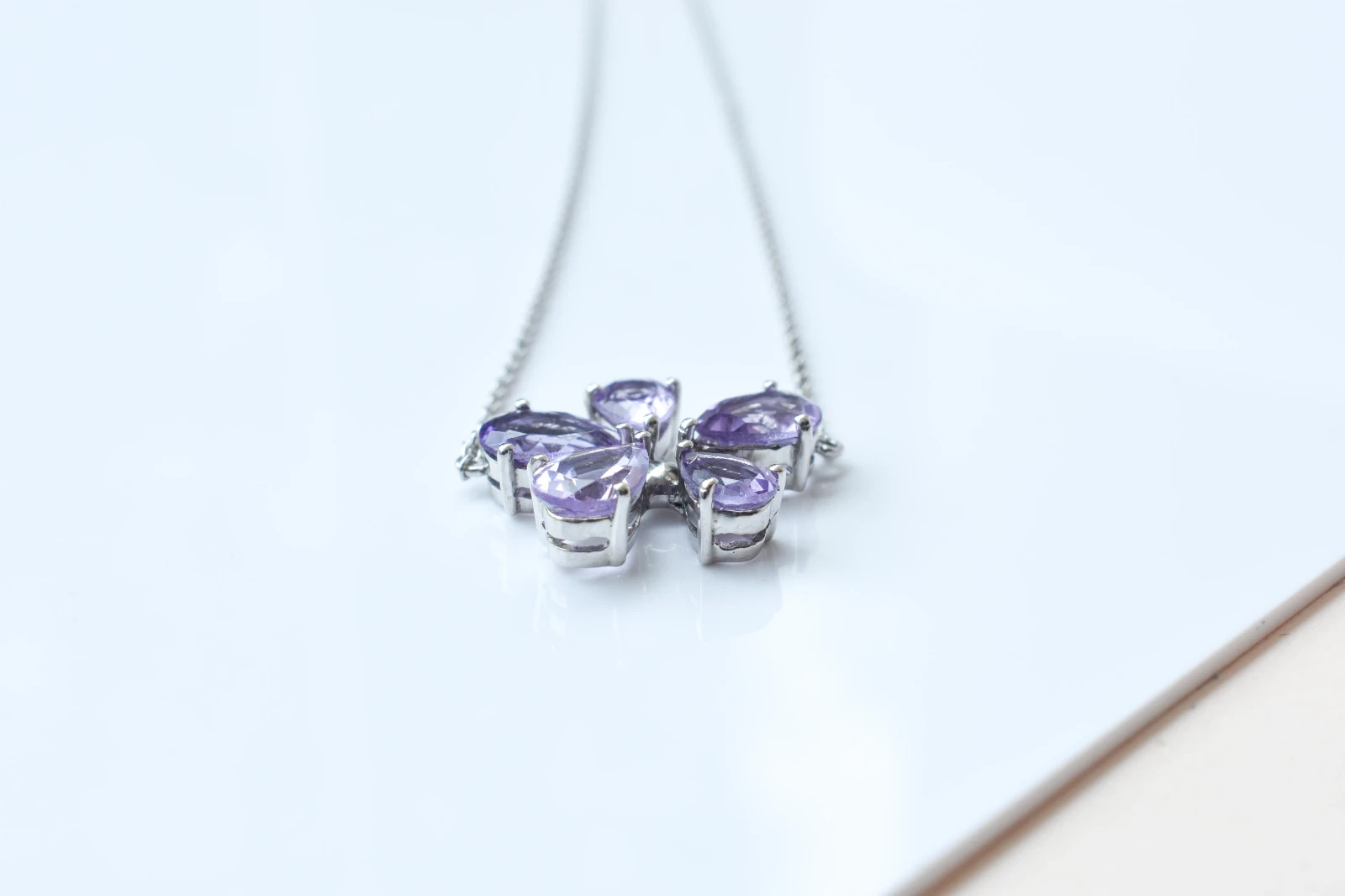 IGS Certified Natural Amethyst Flower Pendant Necklace, Sterling Silver
