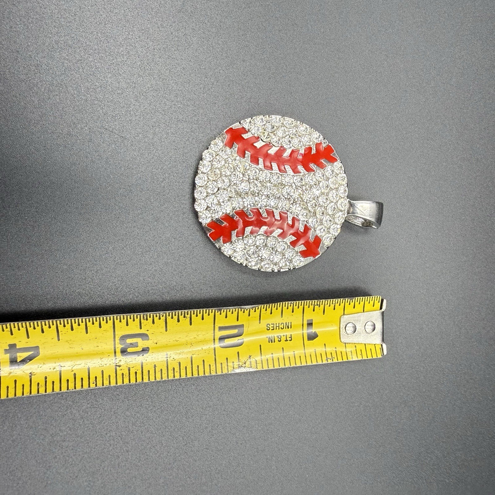 Rhinestone Baseball Pendant With Strong Magnetic Closure 2 Inch