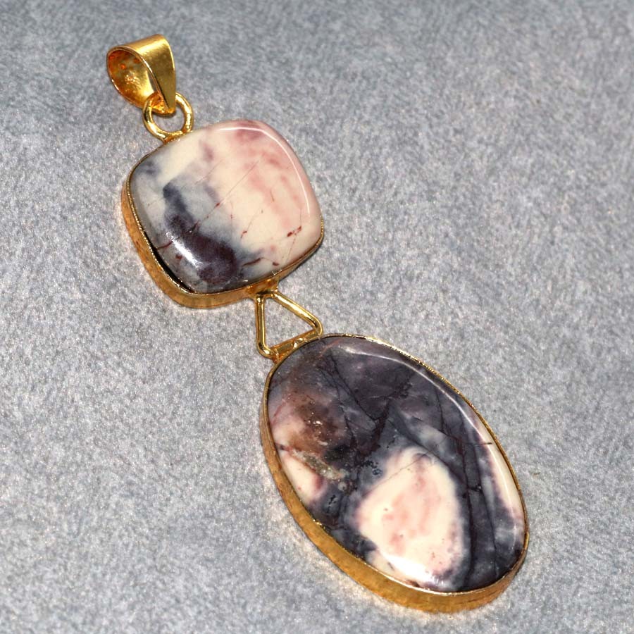Golden Plated Long Porcelain Jasper Pendant 3″ Anniversary Gift Jewelry MJ
