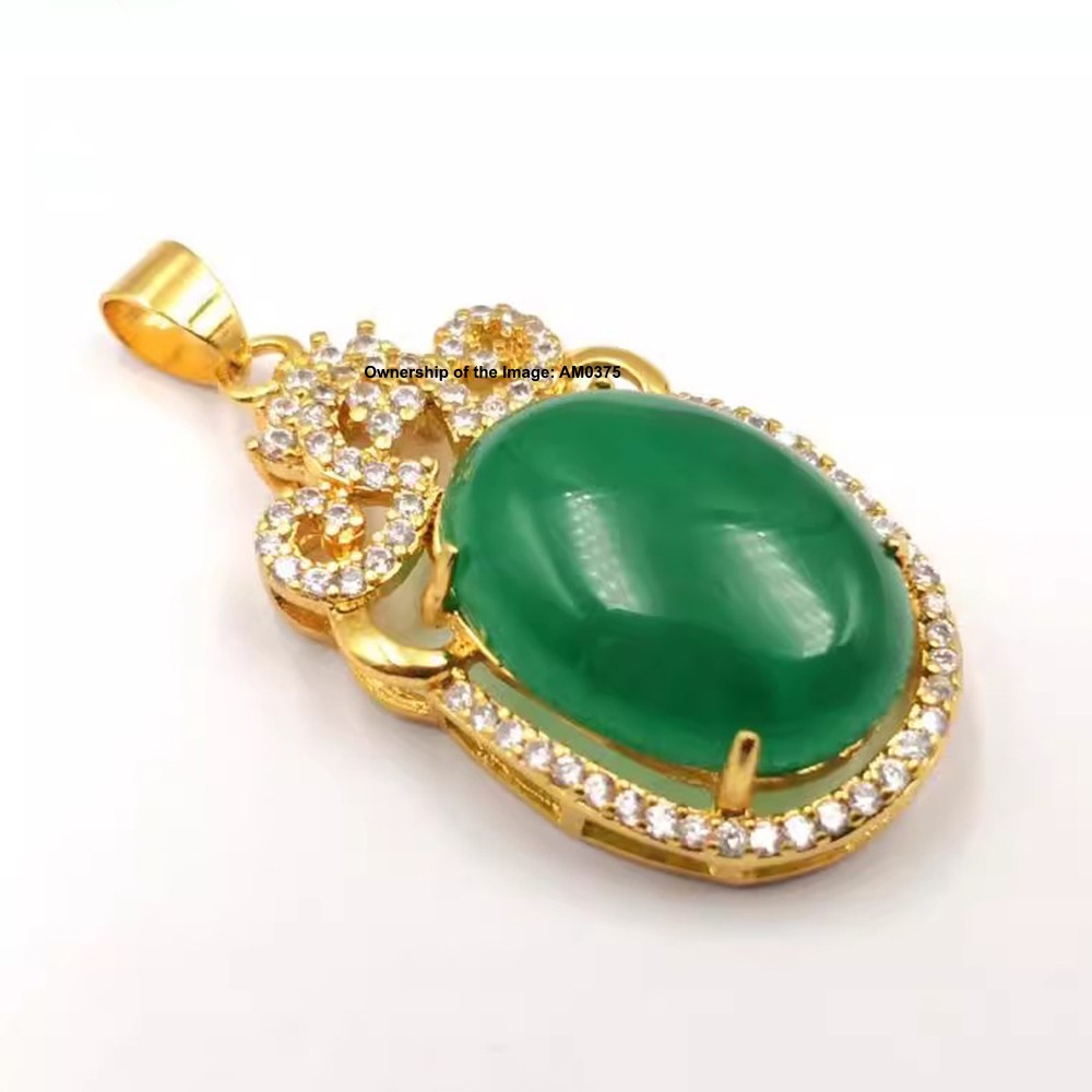 NEW Yellow Alloy Heating Jade Pendant Women Men Green Jade Oval Pendant 41mm H