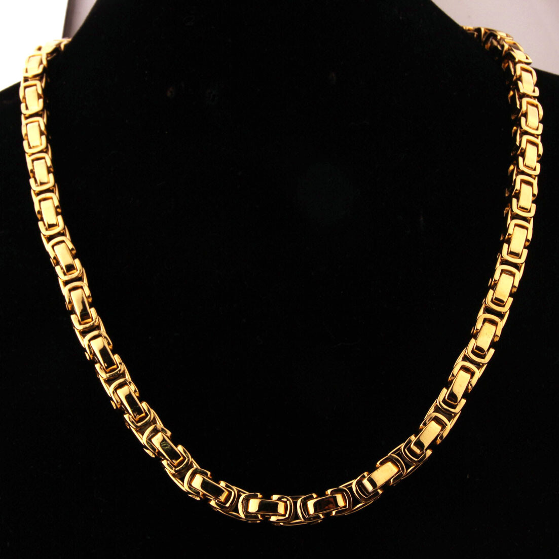 5/6/8MM Stainless Steel 18K Gold Byzantine Box Chain Mens Womens Necklace 7″-40″