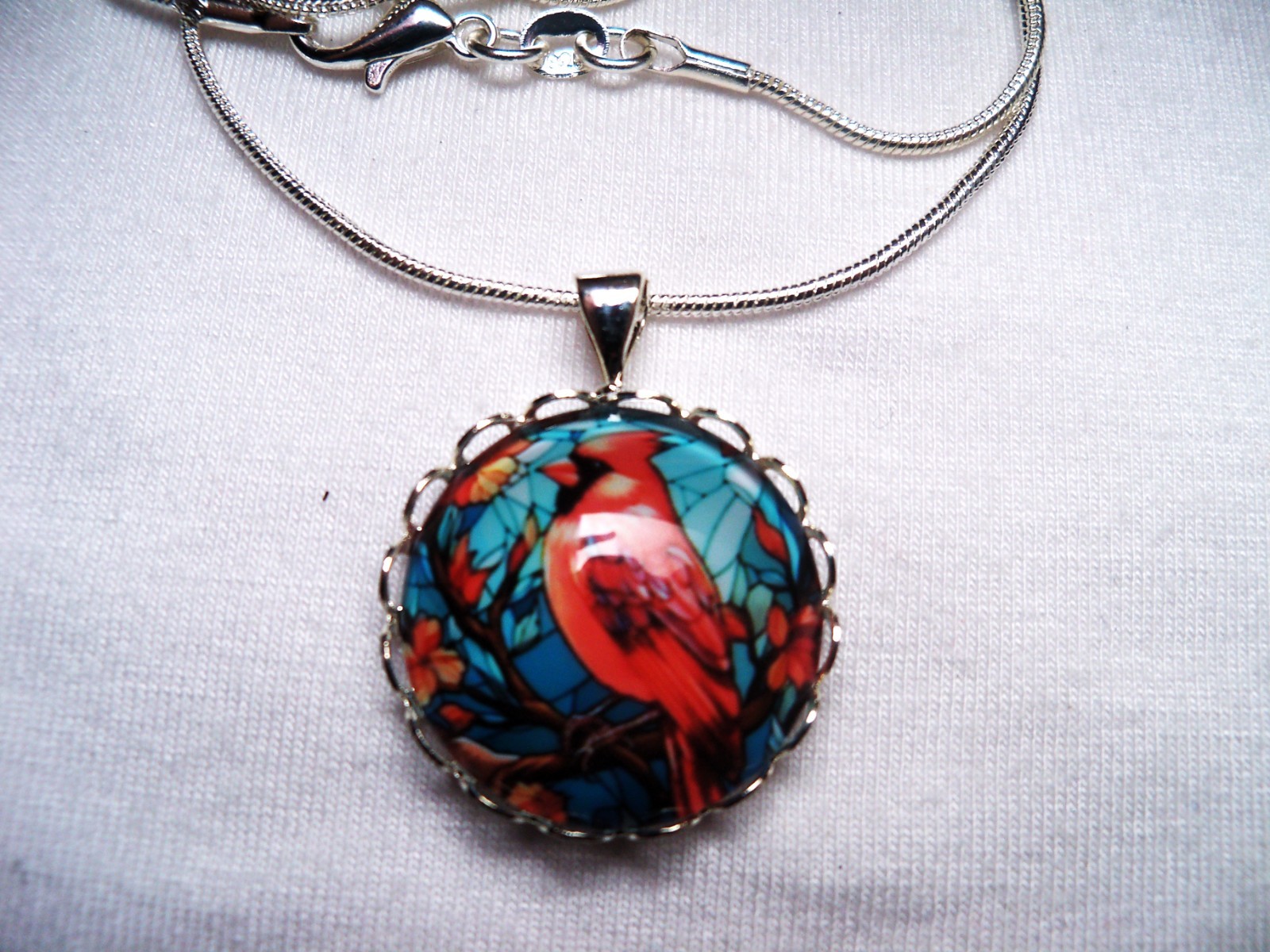 Cardinal Glass necklace (20mm in diameter) with 925 snake chain Necklace 03