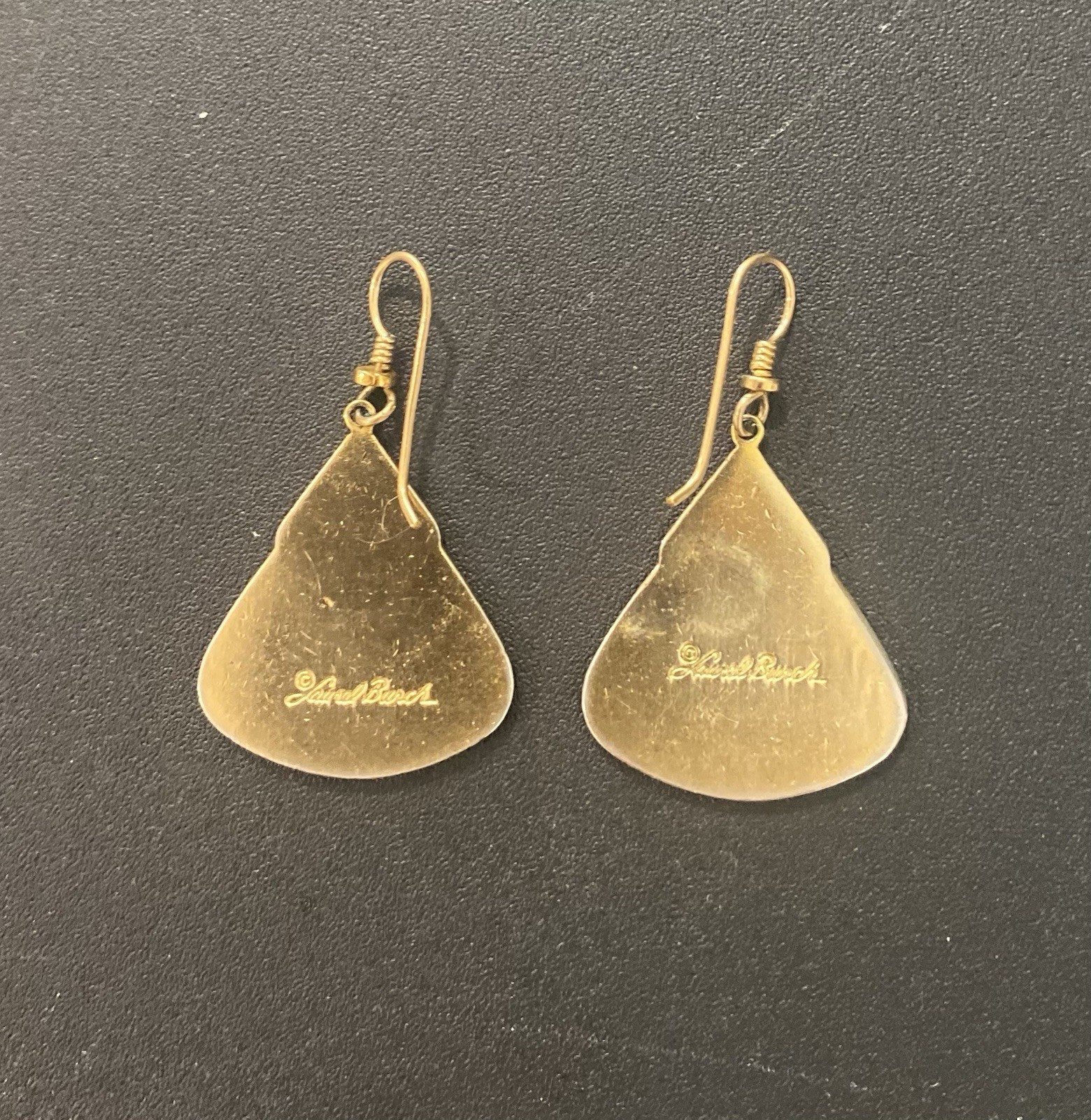 Laurel Burch Floral Fan Dangle Earrings Gold Enamel Cream Red 1.5 in