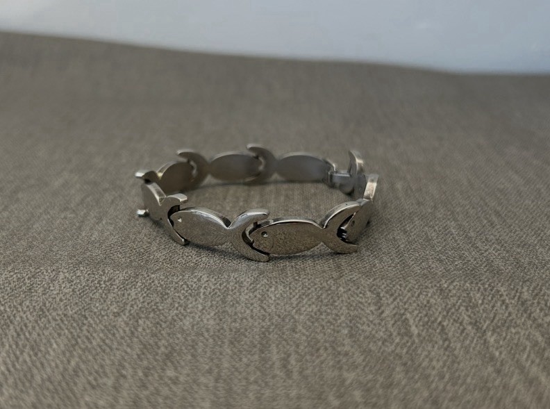925 sterling Fish Bar Link Chain Bracelet, Fold-Over Clasp, No Stone