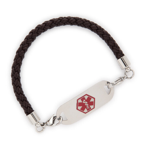 Medical Alert Black Leather Bolo Bracelet with Tag Many Pre-Engraved Conditions!