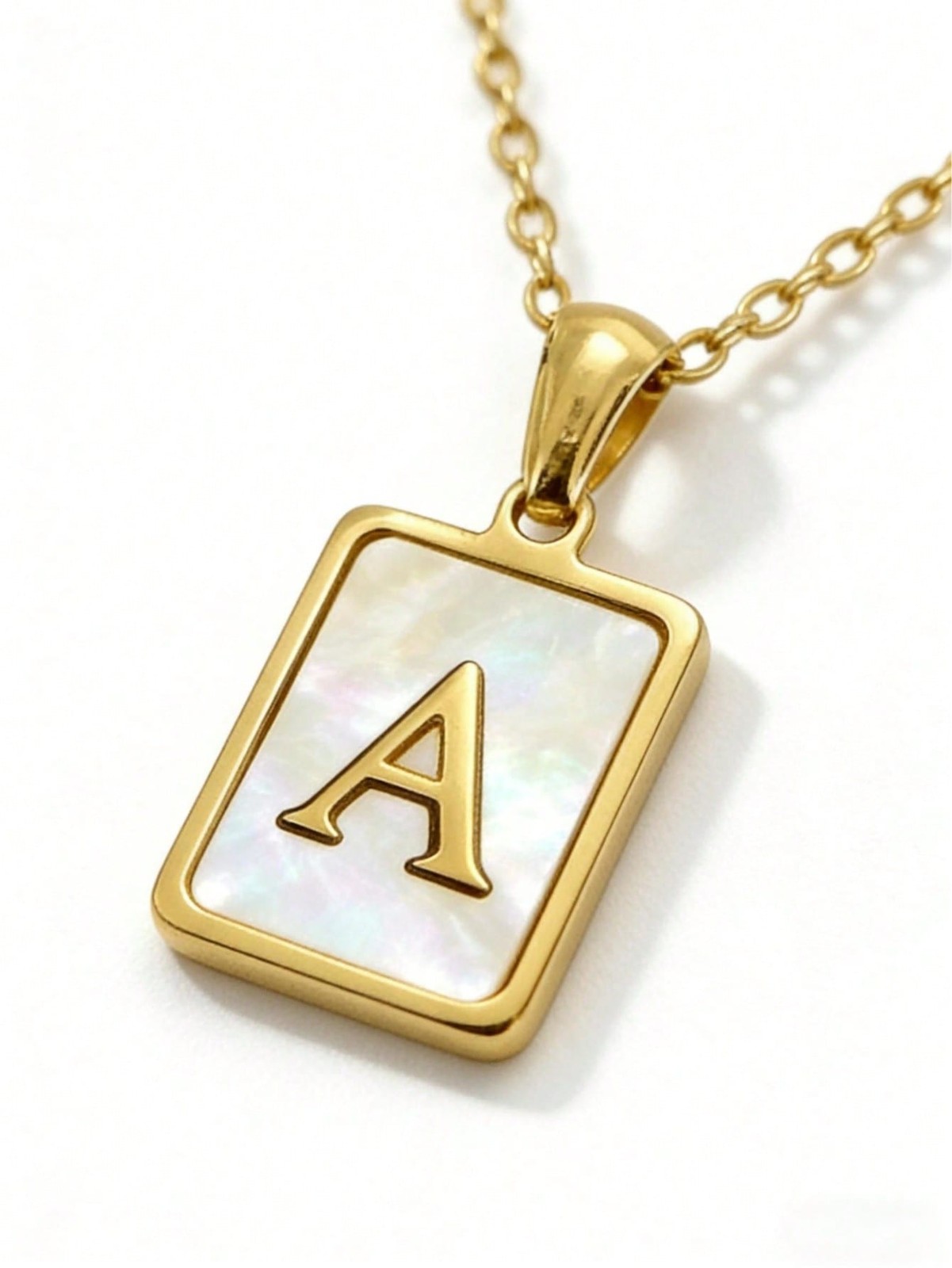 Personalized Initial Necklace A-Z For Women, Gold Square Letter Pendant