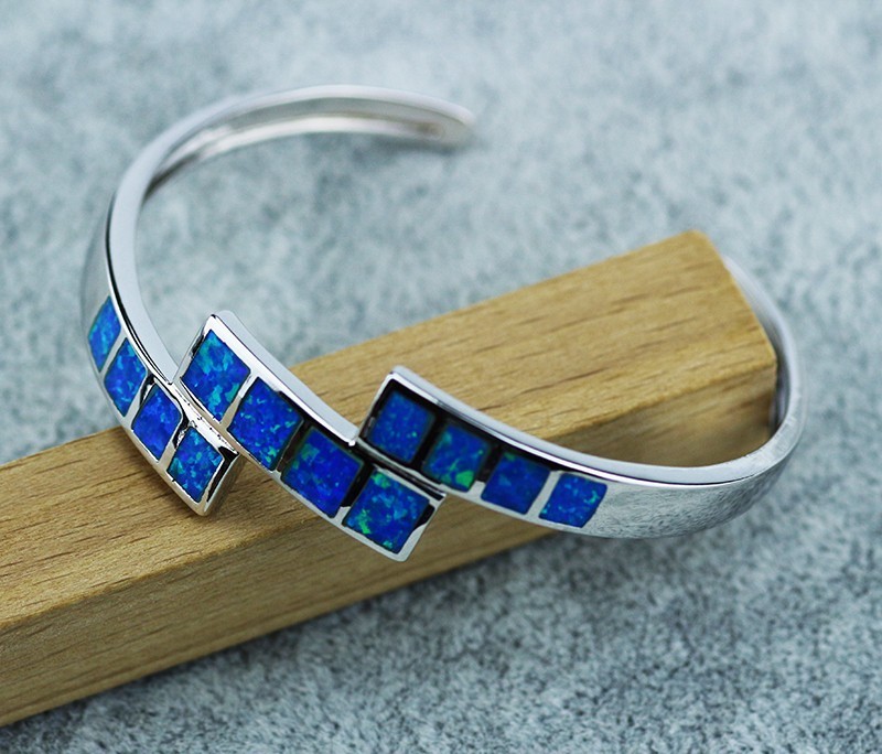 Vikoly Fashion Fine Blue Fire Opal Bangles 925 Sterling Sliver Jewelry For Women