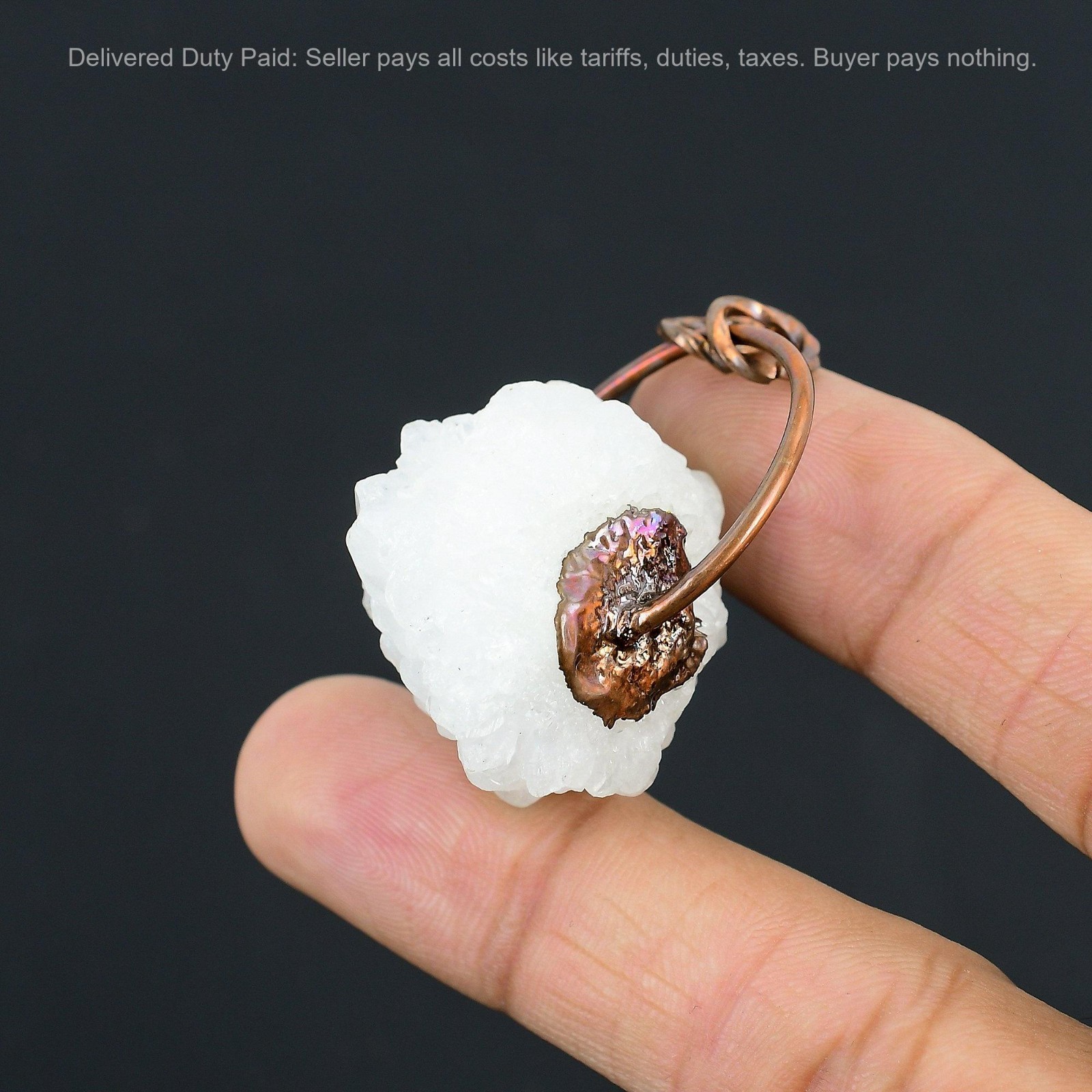 Pentagon Rainbow Moonstone Druzy Stone Copper Electroformed Birthday New Pendant