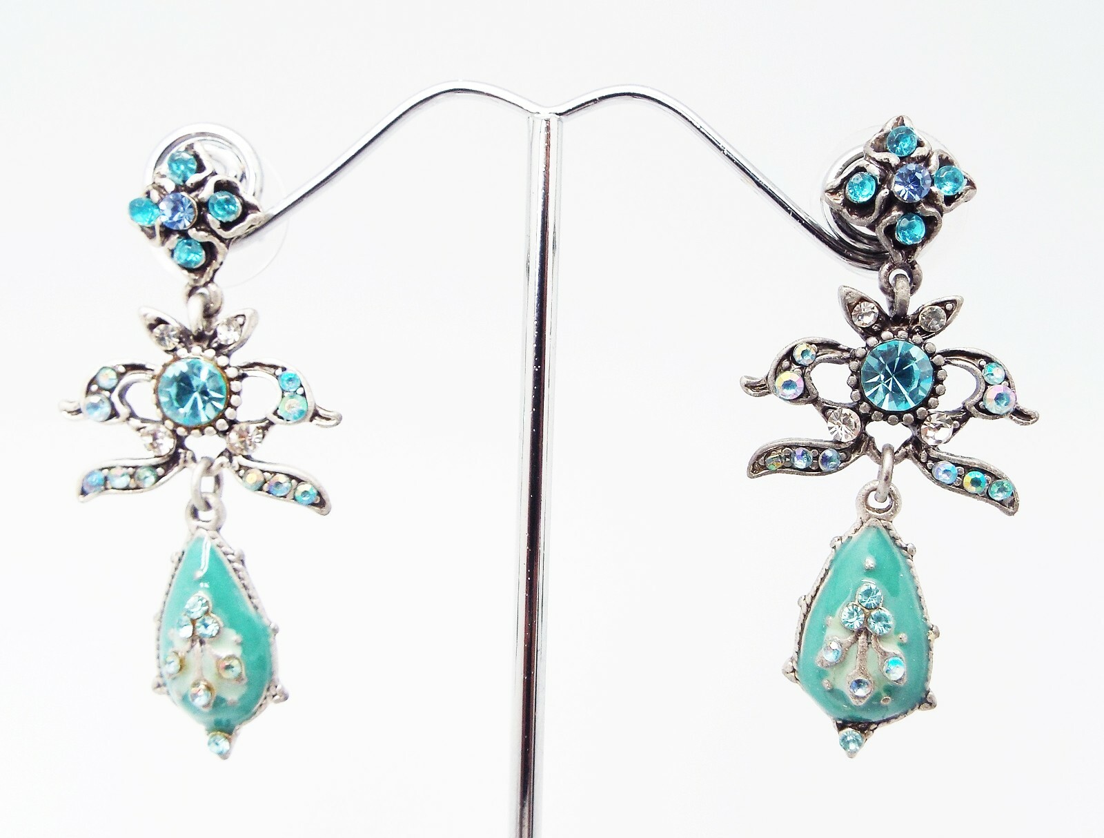 ICON 1.75 in BLUE MULTI CRYSTAL DROP DANGLE FLORAL SILVER EARRINGS BUTTERFLY NEW
