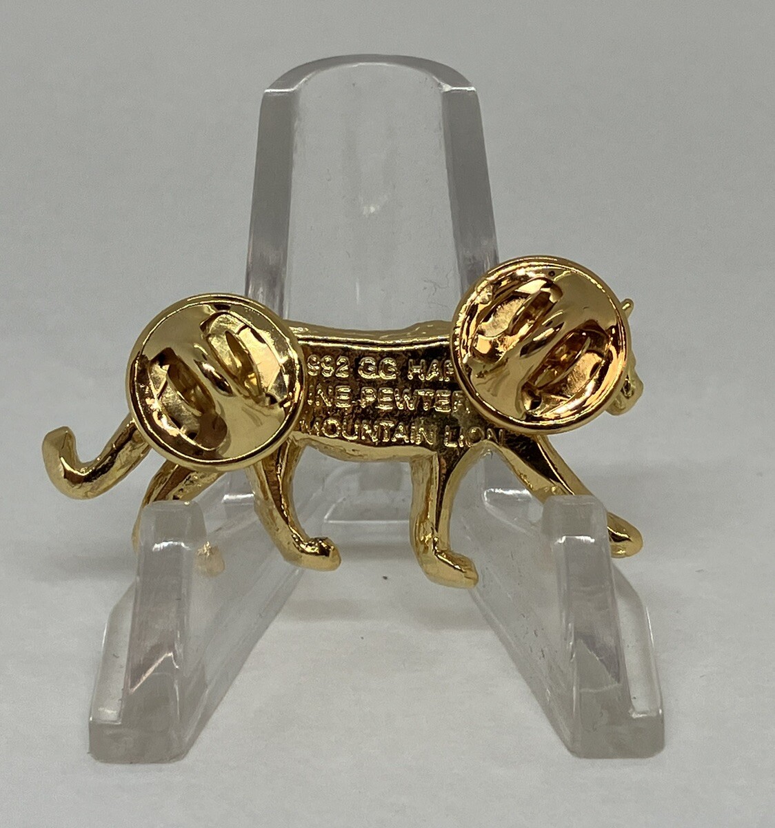 GG Harris Gold Tone Fine Pewter Mountain Lion Pin 496 (C) 1992