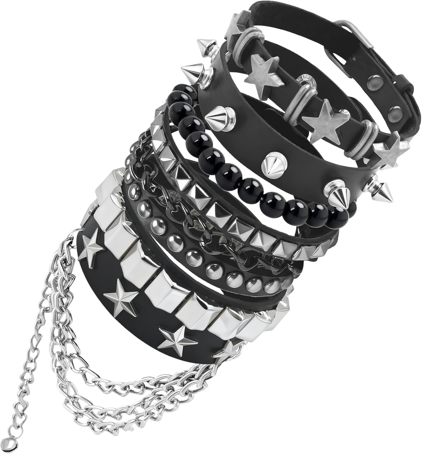 Studded Spike Punk Bracelets 5 Pcs PU Leather Goth Grunge Y2K Wristband Set