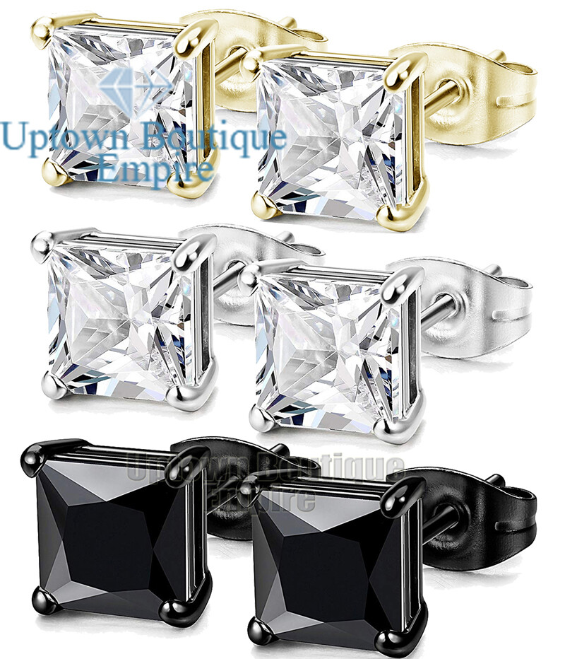 Men Women’s 925 Sterling Silver Square Stud Earrings 2,3,4,5,6,7,8,9,10mm