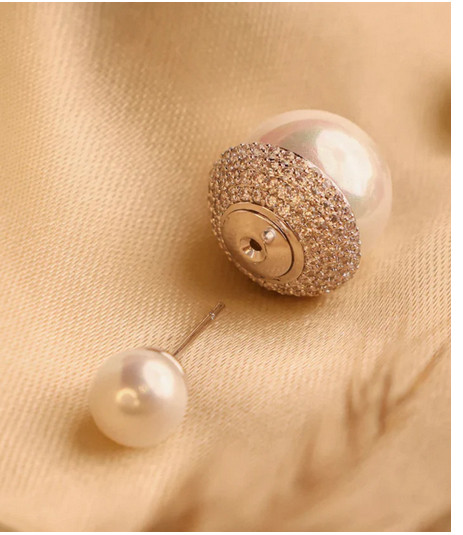 Pearl crystal double sided earrings – 2 PAIRS