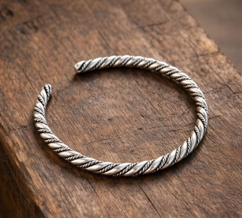 925 Silver Rope Twist Open Cuff Bracelet Handmade Jewelry Twisted Rope Cuff