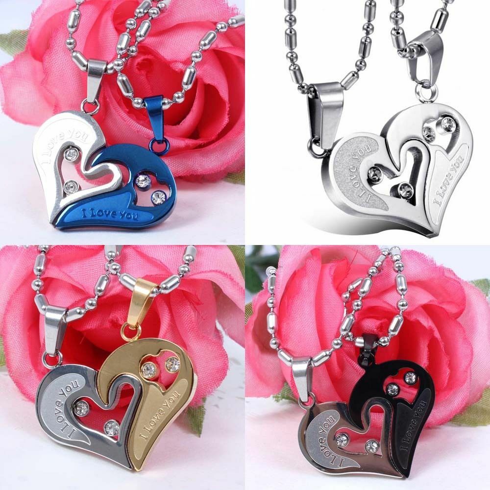 2-Piece Stainless Steel Couple Necklace I Love You Heart Puzzle Matching Pendant