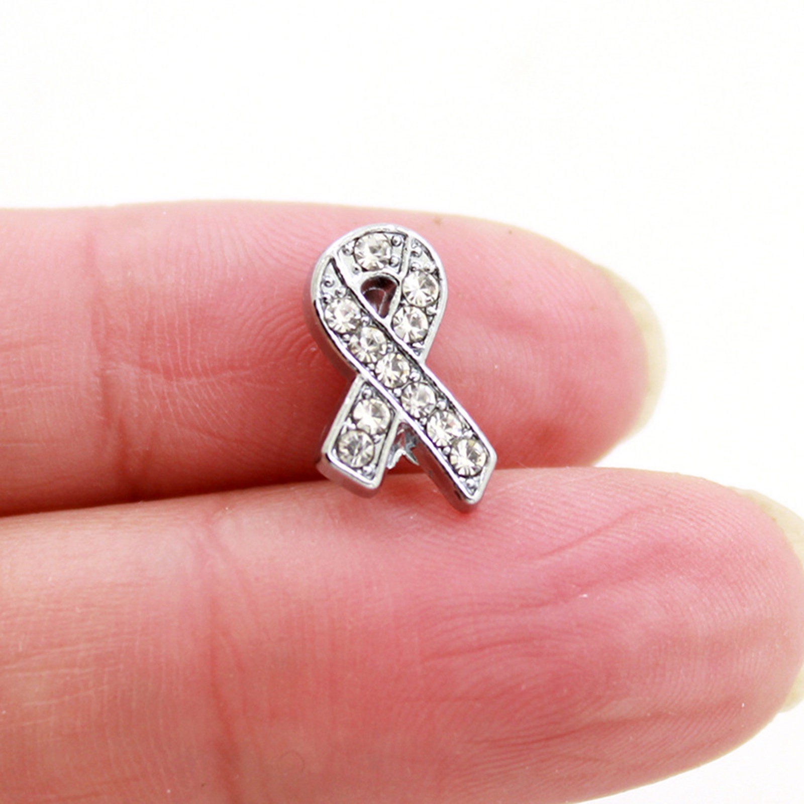 20 Silver Tone Alloy Rhinestone Ribbon Breast Cancer Awareness