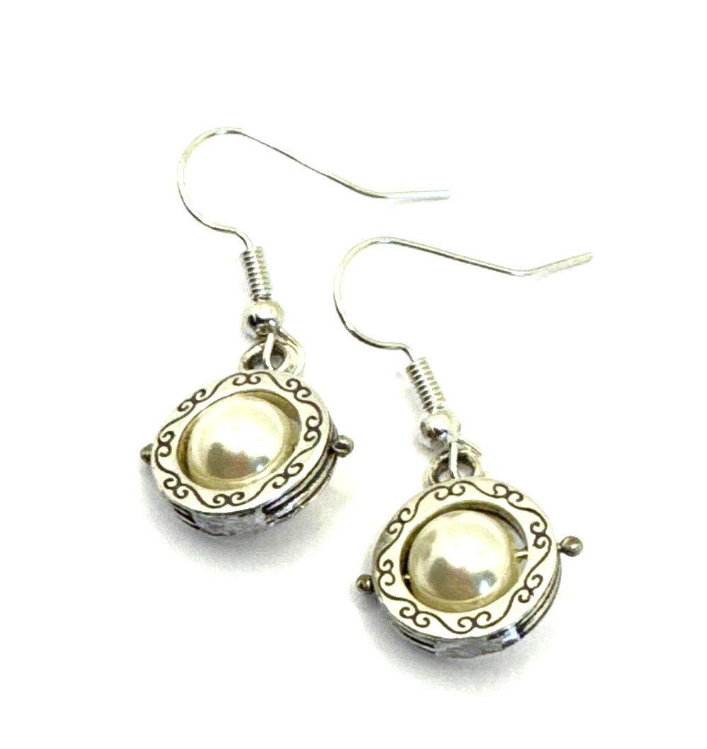 Brighton Wisdom Ivory Colored Pearl Beads Etched Lines Custom Silver Earrings
