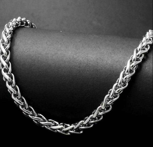 7mm 24” Stainless steel Silver wheat braid chain necklace Mens Jewelry heavy