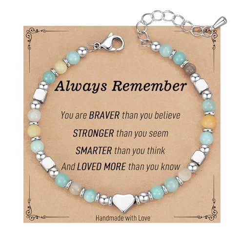 Amazonite Bead Chain Bracelet 7 in Stainless Steel Colorful Girls Jewelry