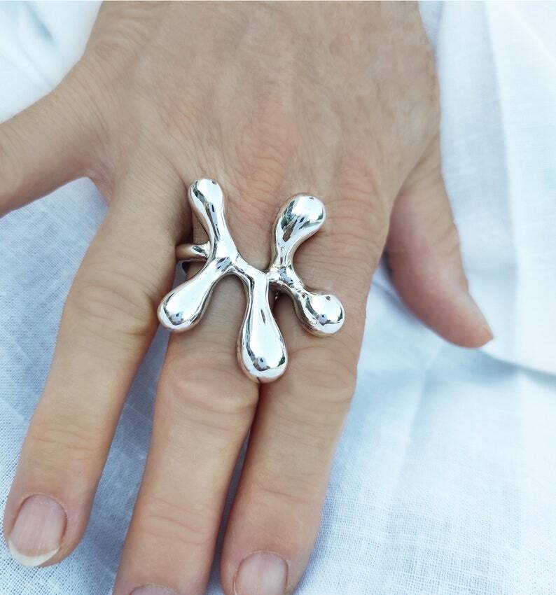 Abstract contemporary ring Sterling silver statement ring Chunky fashion Jewelry