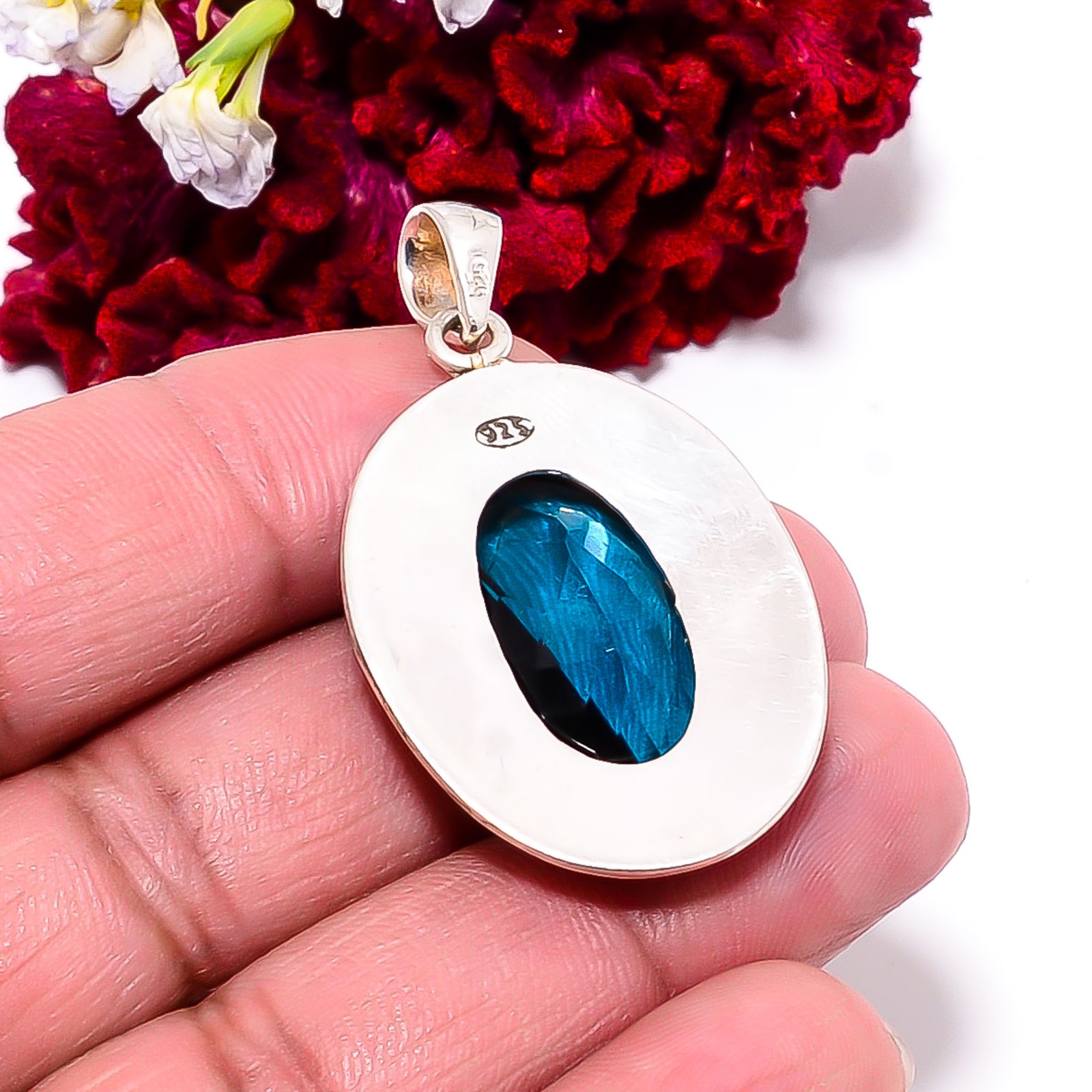 Black & Blue Bi-Colour Tourmaline 925 Sterling Silver Pendant 1.76″ P99559