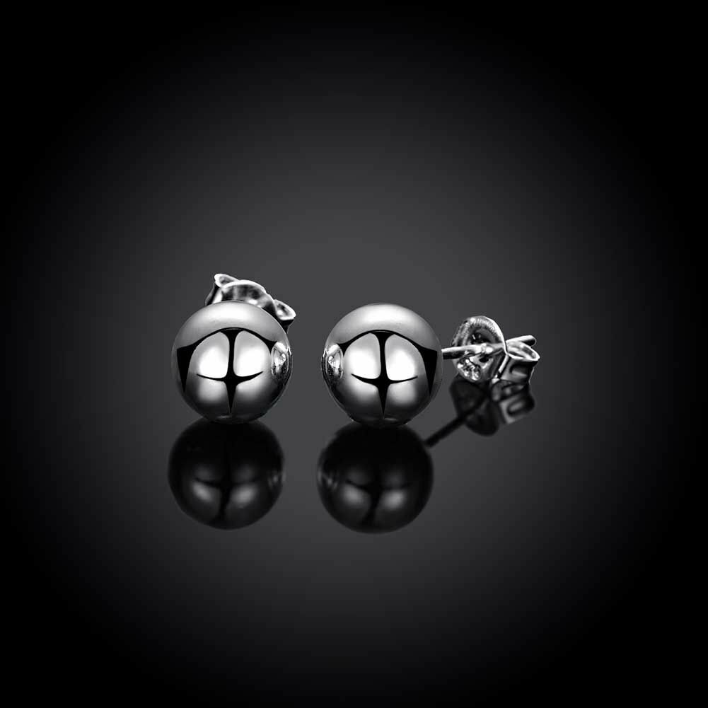 925 Sterling Silver Filled Classic Solid 10MM Ball Bead Stud Earrings Womens