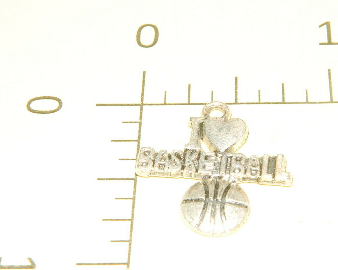 I Heart Love Basketball Sports Charm Tibetan Silver J1256