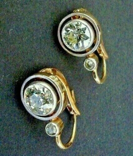 3CT Round Cut Lab-Created Diamond Bezel Drop Dangle Earrings 14K 2-Tone Gold FN