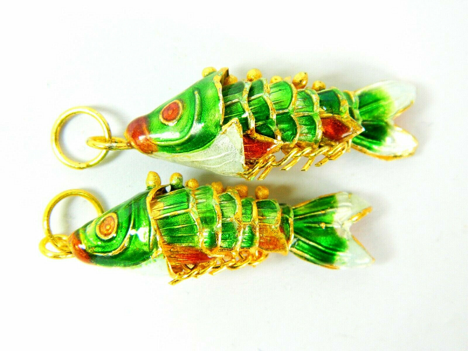 A Pair of 35mm Cloisonne Enamel Articulated Koi Fish, Pendant Earrings Charm